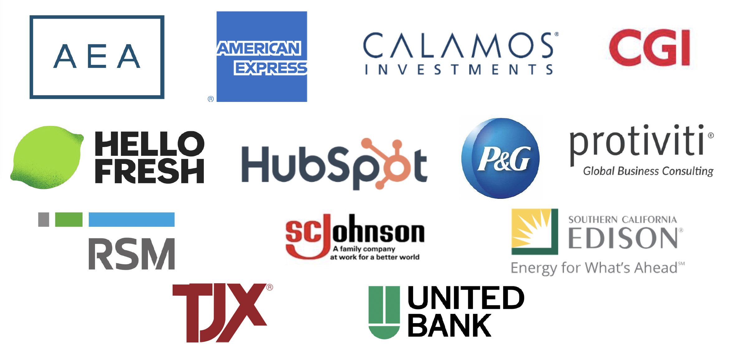 Bison Career Partners: AEA, American Express, CALAMOS Investments, CGI, Hello Fresh, HubSpot, P&G, Protiviti Global Business Consulting, RSM, SCJohnson, Southern California EDISON, TJX, United Bank