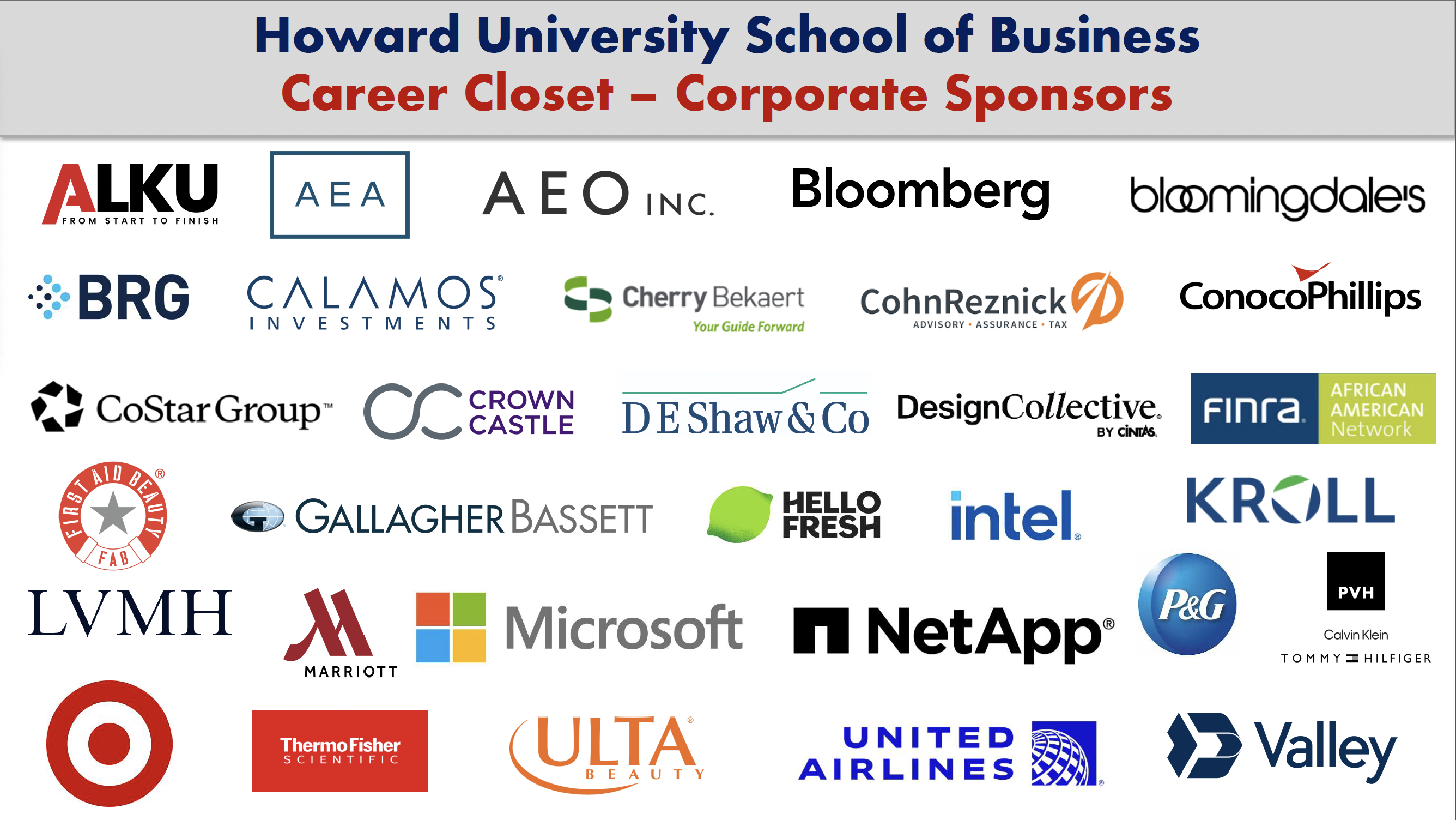 Howard University School of Business Career Closet Corporate Sponsors: